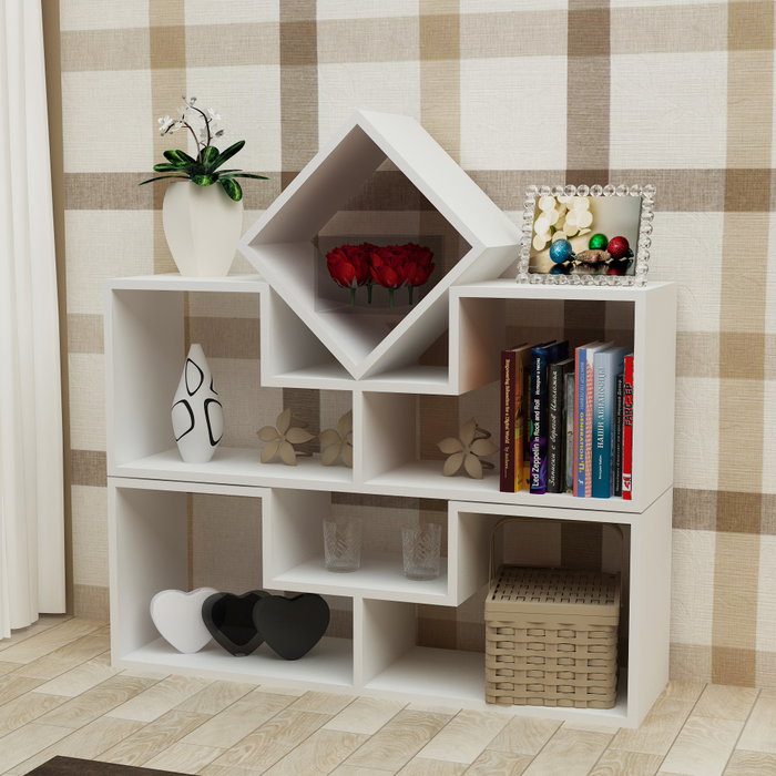 Hanah Home Estantería Blanca Moderna y Elegante - Ancho 105cm, Alto 76.4cm, Profundo 29.5cm